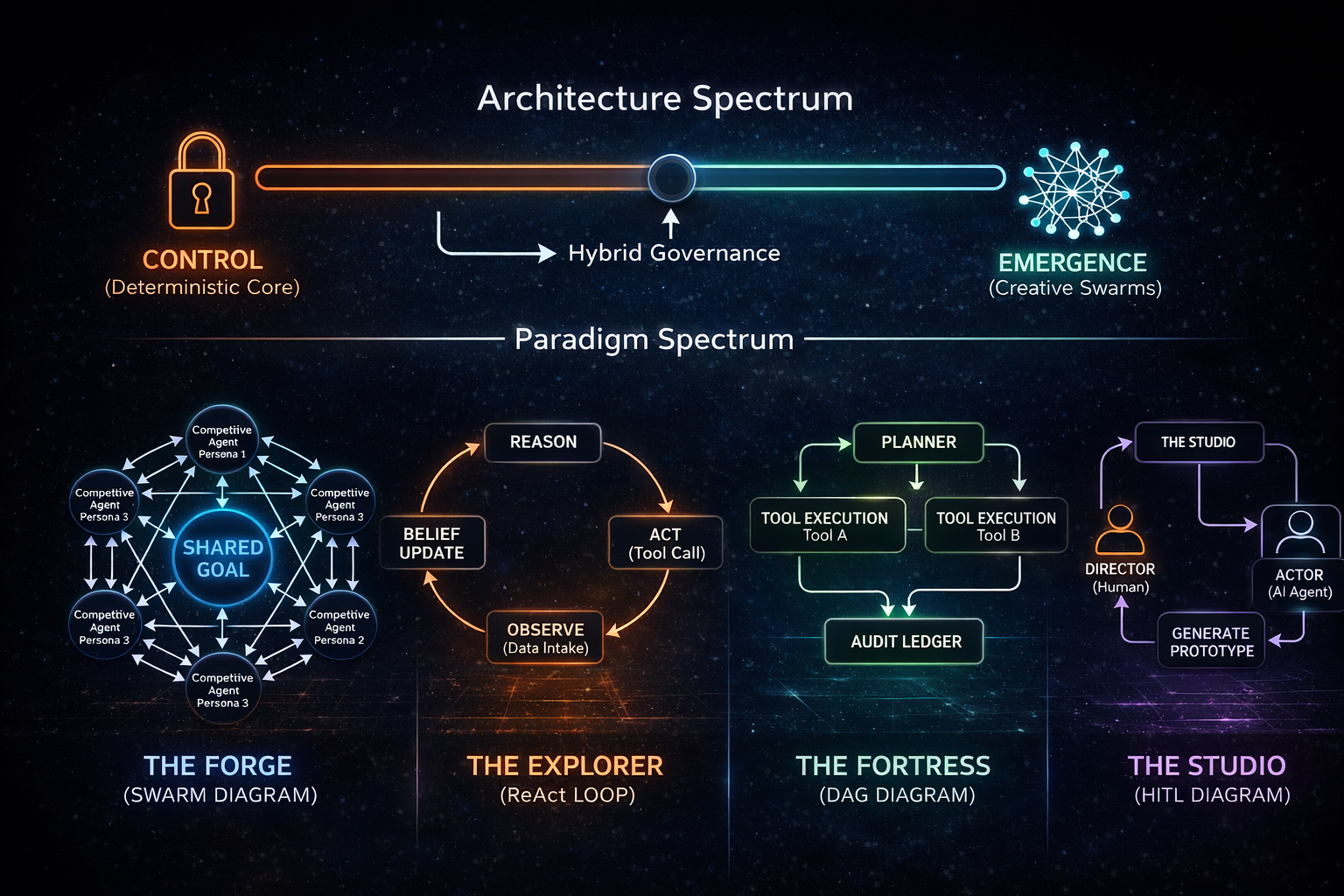 The Agentic Architecture Spectrum: From Deterministic Core to Emergent Swarms